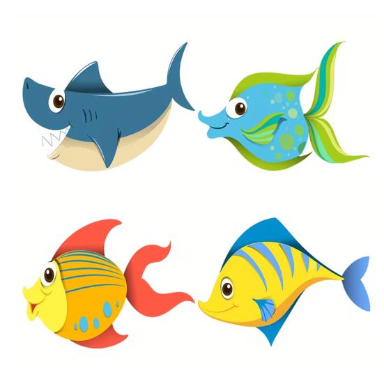 4 Pcs Wood Fish Nautical Wall Decor Ocean Fish Shark