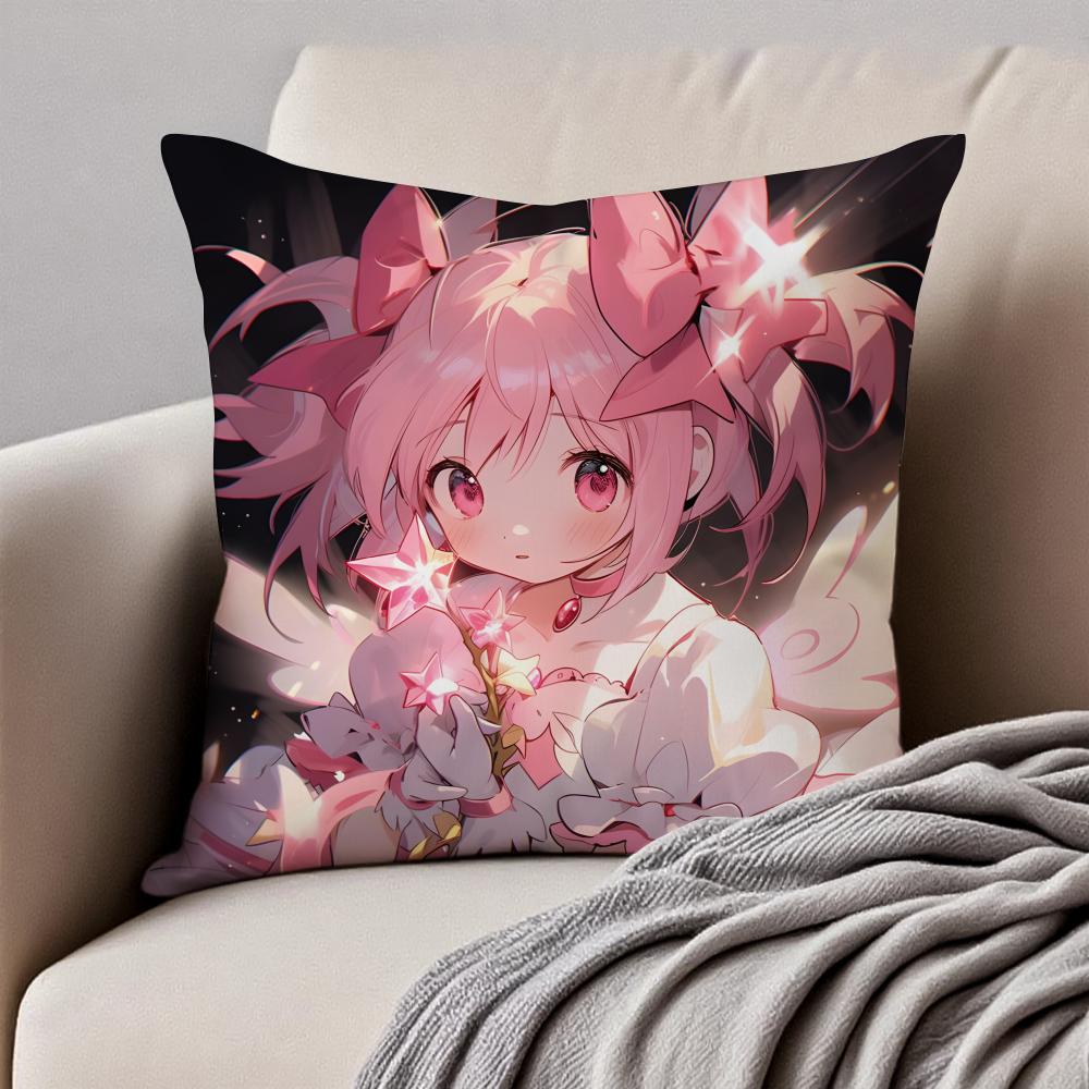 Cute Japanese Anime PPuella Magi Madoka Magica Cushion Cover Pillowcase Antidustmite Invisible Zipper Short Plush Sofa Cushion