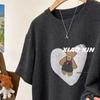 Beautiful Korean Style Plush T-Shirt with Heart and Bear Print - Women's Casual Short-Sleeved Top