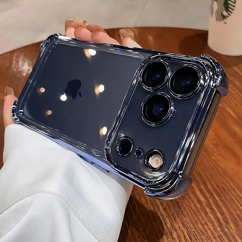 Electroplated Transparent Phone Case For iPhone 17 Air 16 e 15 14 13 12 11 Pro Max Plus Mini Full Lens Protection Airbag Cover