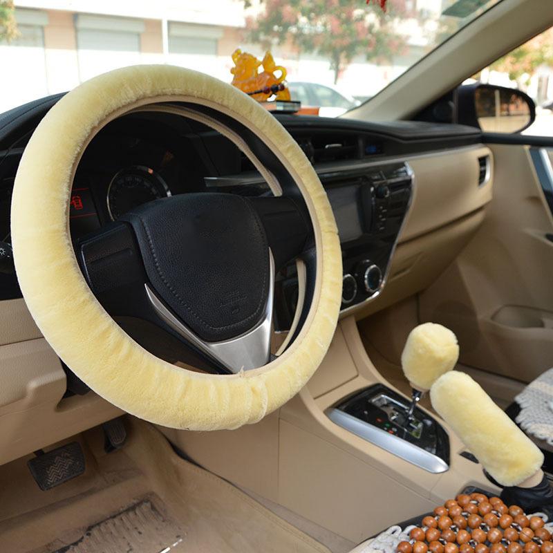 Auto Lenkradabdeckung Schutz Dekoration Warm Super Dick Plüsch Kragen Weich Schwarz Rosa Damen Mann