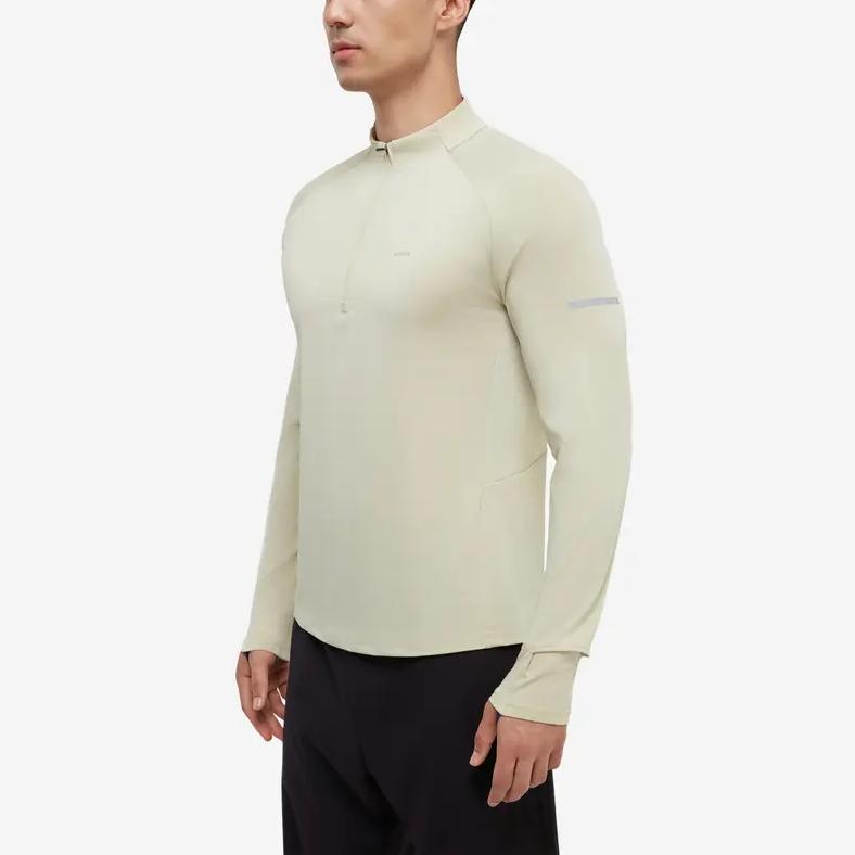 Decathlon KIPRUN 500 Series Solid Color Breathable Quick Dry Half Zipper Long Sleeve T-Shirt Men's Light Chalk Grey