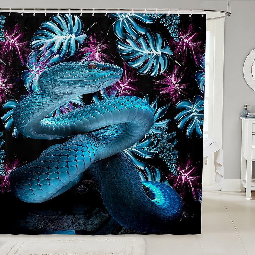 

Snake Shower Curtain,Rose Flower Bathroom Curtains Floral Petal Shower Curtain For Bathroom,Wild Animals Waterproof Bathroom Set W60H190(CM)-1 Pcs