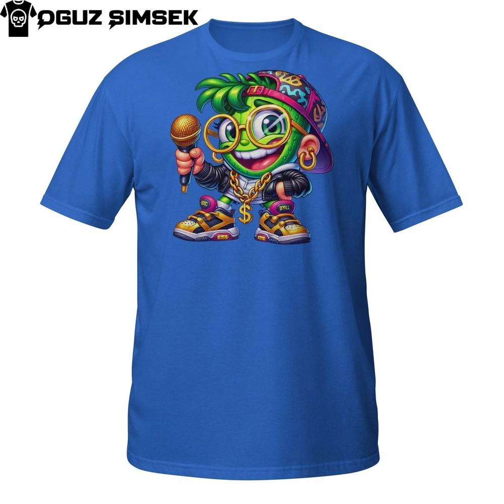 

Hip Hop Rapper Kid T-Shirt – Neon Green Hair Cartoon Mic Graphic Tee 2XL