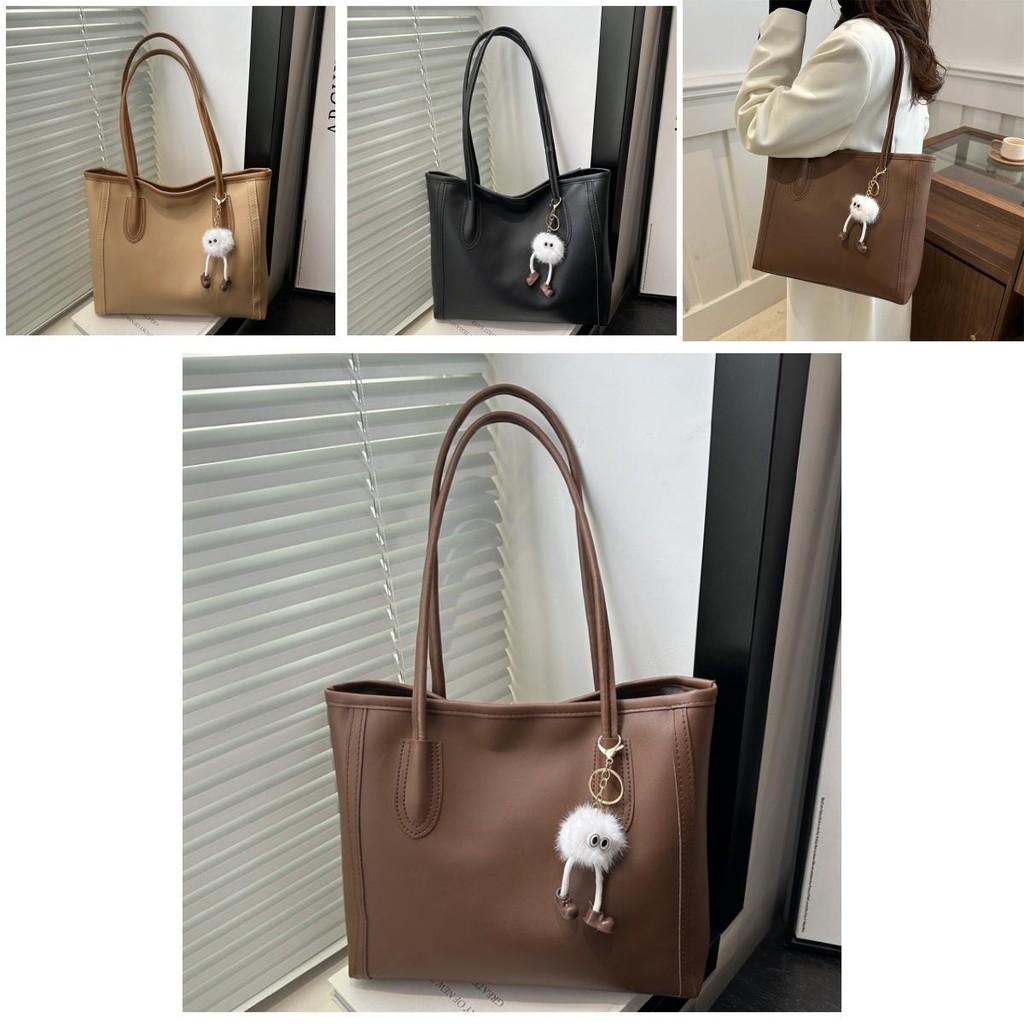 Stylish Black White Brown Khaki Pu Tote Bag For Autumn Winter Commuting With Versatile Design