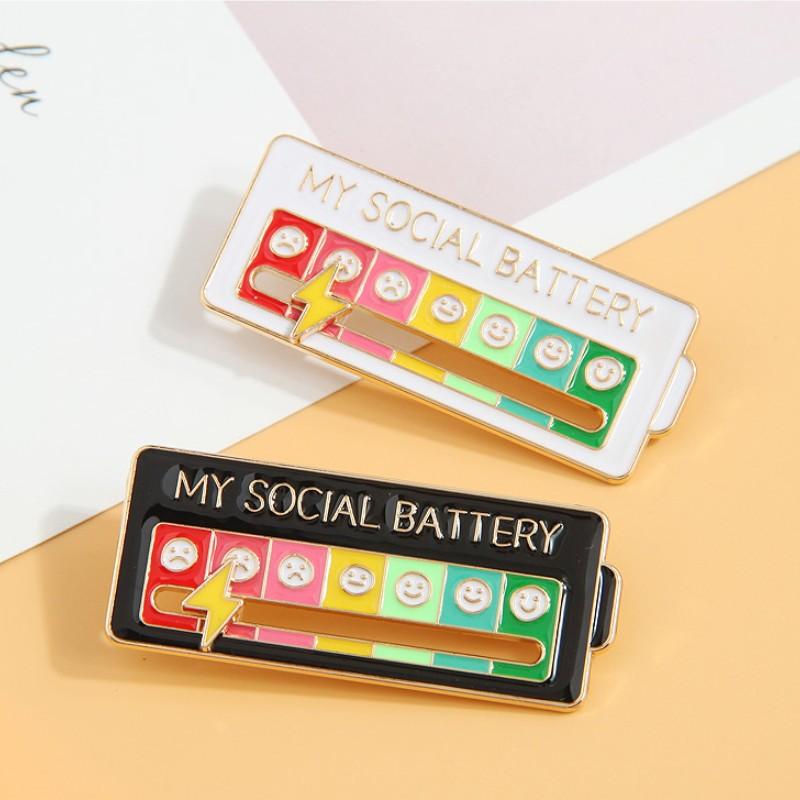 Creative Social Battery Brooch - Interactive Sliding Emotion Management Pin Badge for Men Women