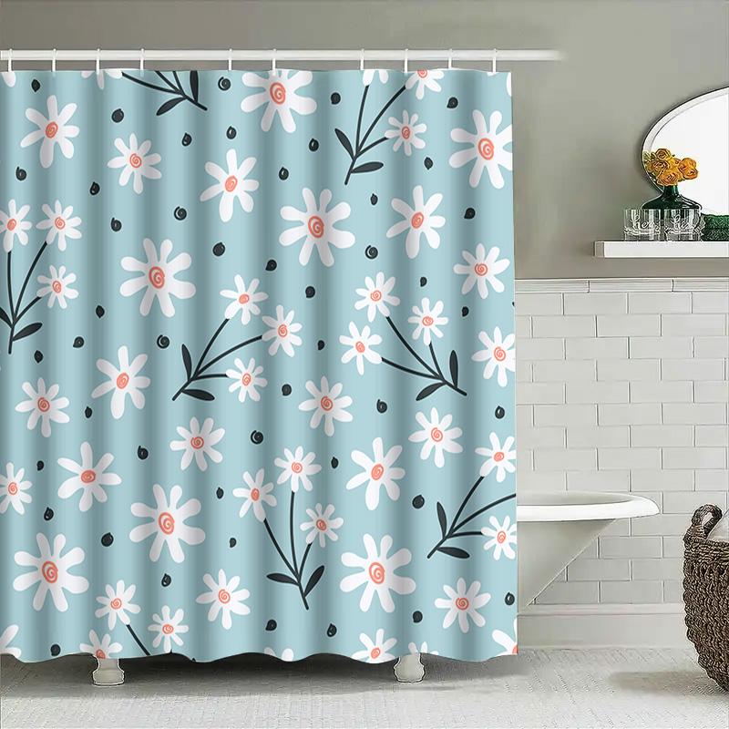 Vibrant Floral Shower Curtain Set for Bathroom Decor Blue and White Flower Pattern Waterproof Fabric with Rod Rings Perfect Gift