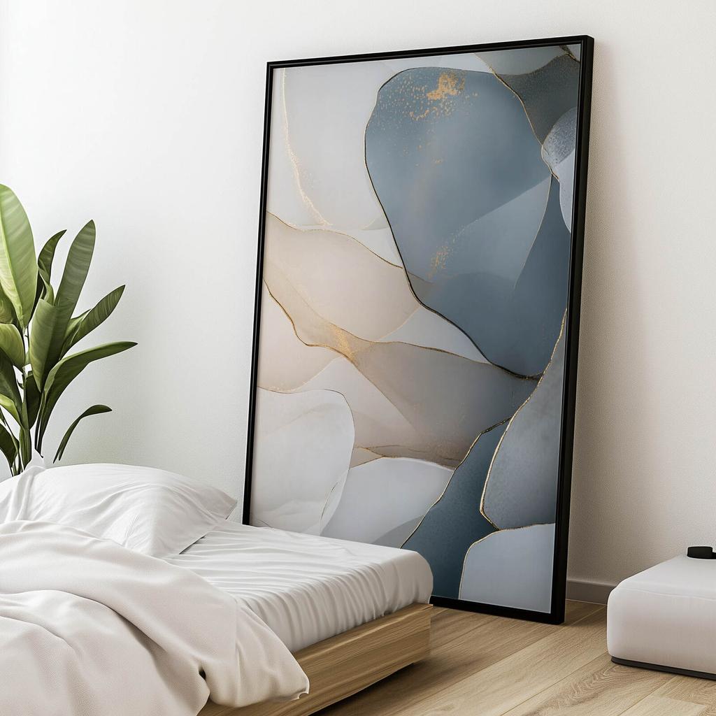 Floral Elegance In Shades of Blue Floral Elegance In Shades of Blue, 50X70 Cm, Black Aluminum Frame, 230 Gsm Matte Paper