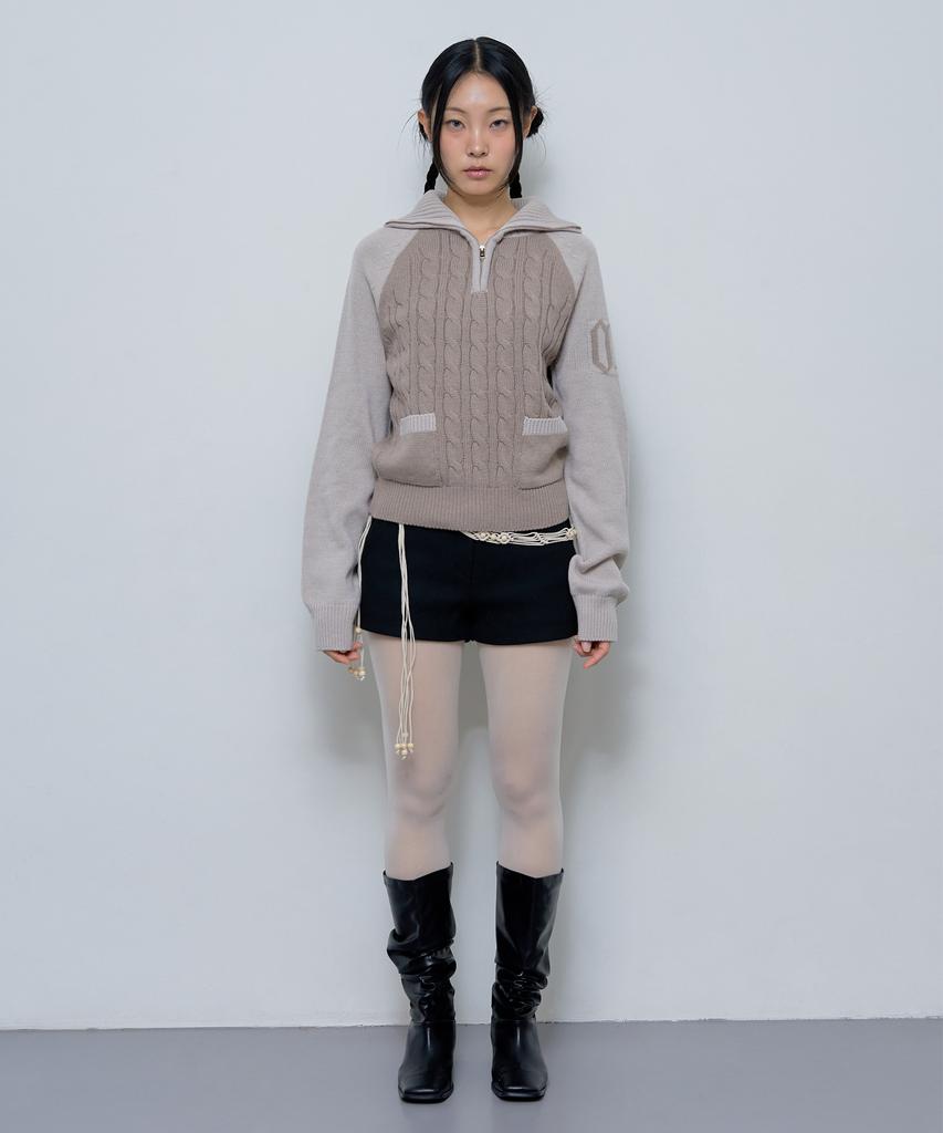 FANCY CLUB Mini Pocket Knit Half Zip (Brown)_F24Zb053
