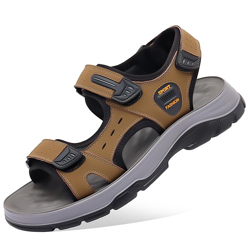

Модные летние мужские сандалии из мягкой кожи 2024 года, дышащие, нескользящие, подошва из коровьих сухожилий, повседневная кожаная обувь для отдыха на природе, пляжная обувь 44 коричневый