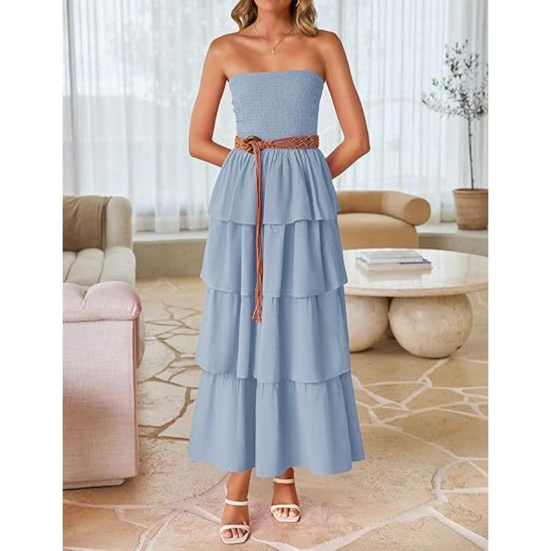 Women's Explosive Sleeveless Off-the-shoulder Pleated Layered Tube Top Long Vest Skirt