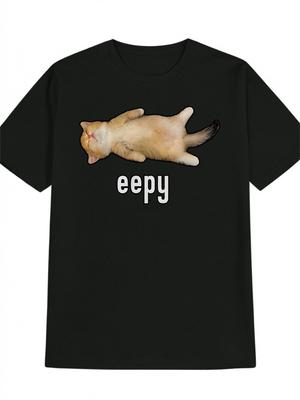 Men and Women Funny Sleeping Kitten Meme T-Shirt "Eepy" Text Graphic Tee Summer Shirt for Gym Casual Outfits Men Clothing