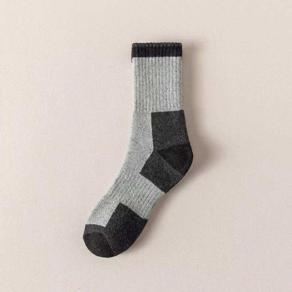 Casual Comfortable Men's Thick Wool Socks Soft Warm Colorblock Sports Socks Breathable Moisture-Wicking Mid-calf Socks