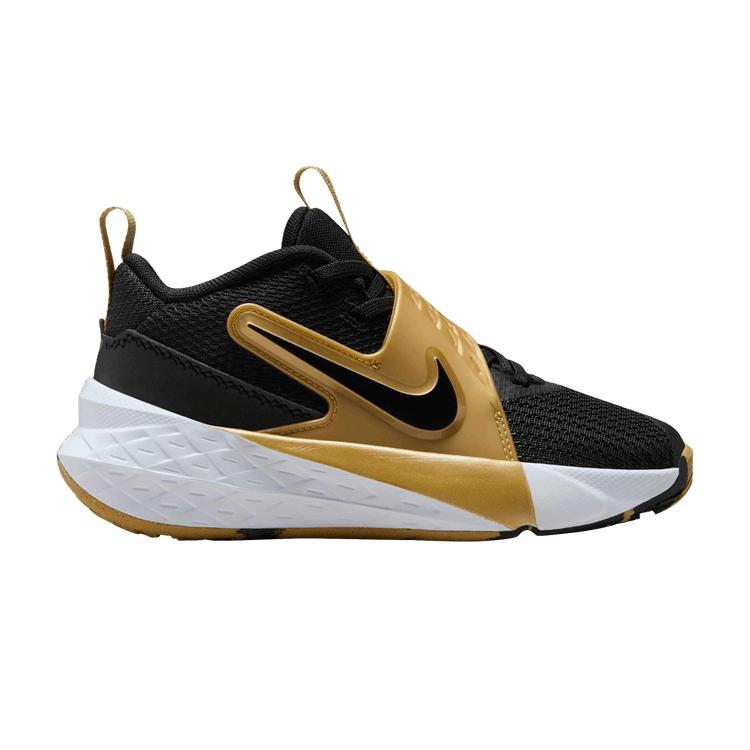 

Nike Team Hustle D12 PS Black Metallic Gold Kids Sneakers White HF6280-003 35