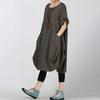 Women's Fat MM Linen Plus Size Lantern Skirt Round Neck Waist Dress