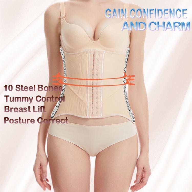 Luxurious Hourglass Waist Cincher: Abdominal Binder with Breast Support, 10 Steel Bones, 4 Rows, 13 Hooks for Postpartum Body Shaping.
