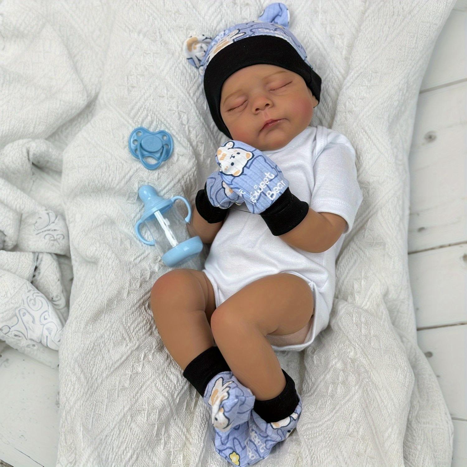 

BZDOLL 50 CM Asleep Reborn Baby Doll Toy For Girl Vinyl Cloth Body Black Brown Skin Doll Kid Birthday Gift Play House Toy Handmade Collectable Dolls cloth body doll