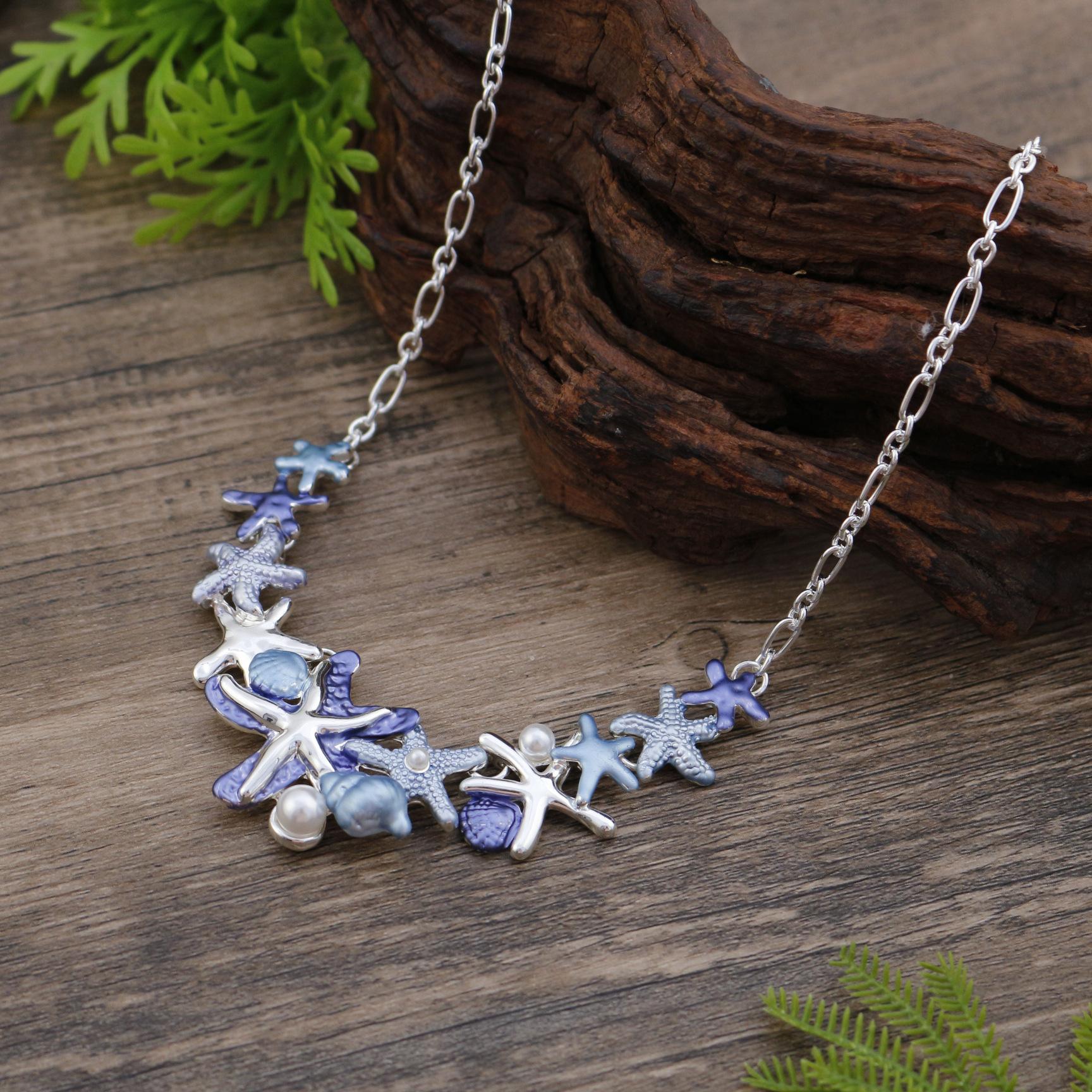 

Новое эмалевое жемчужное ожерелье с морской звездой, женское летнее пляжное универсальное ожерелье премиум-класса с морской звездой