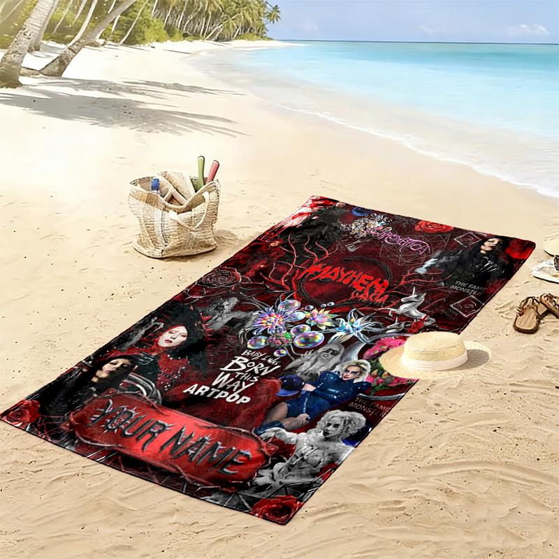 Name Custom Gaga Poster Print Beach Towel, Large Soft Quick Dry Towel for Beach Camping Swimming