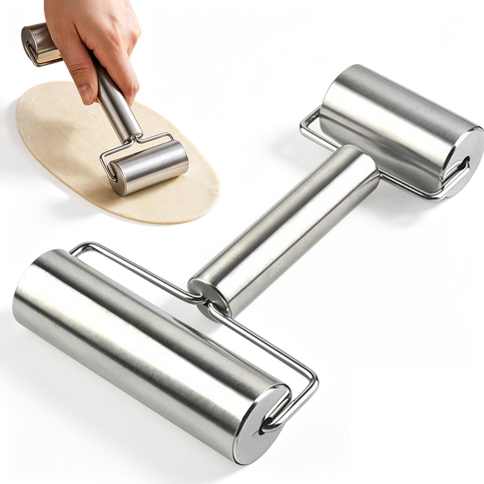 Stainless Steel Double Roller Dough Roller Stainless Steel Handle Kitchen Baking Tool for Even Dough Rolling and Flattening One Size