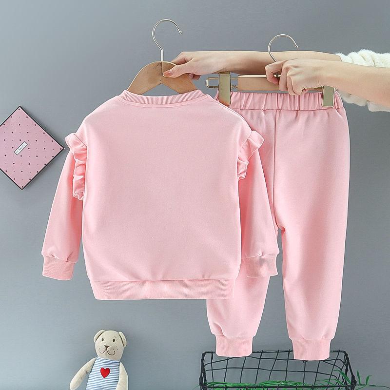 Weibliches Baby-Set Frühling und Herbst Kinder Casual Kinderbekleidung Pullover Hosen Zweiteiliges Set