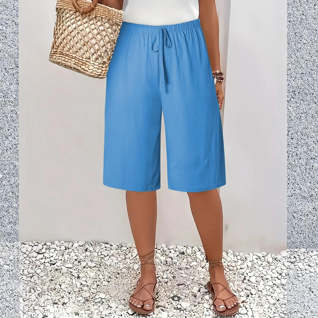 Women’s Loose Fit Knee Length Casual Shorts with Elastic Waistband and Adjustable Drawstring for Everyday Wear