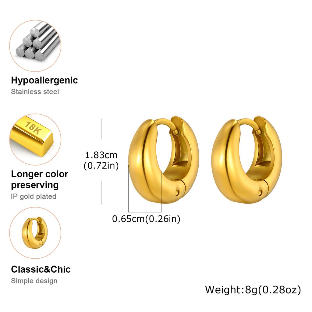 Minimalist Gold Color Hoop Earrings Stainless Steel Chunky Earrings for Women Girls Hypoallergenic Jewelry Aretes Mujer Trend