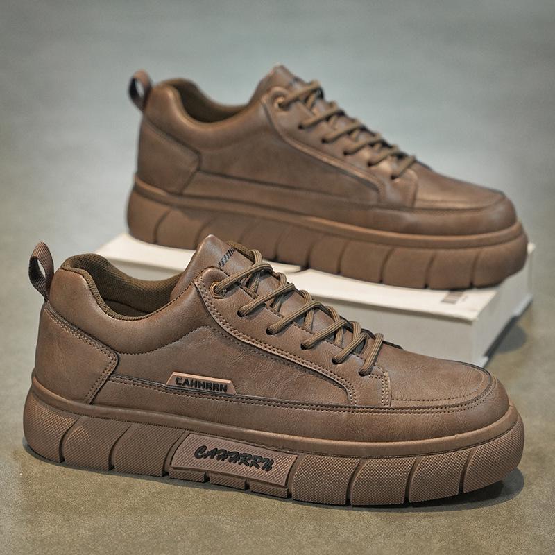 Men's Trendy Black Leather Waterproof Non-slip Sneakers - Breathable and Versatile for Spring Casual Sports