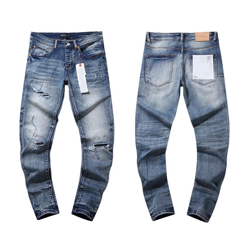 European and American Purple Slim Men's Trendy Light Luxury Elastic Jeans