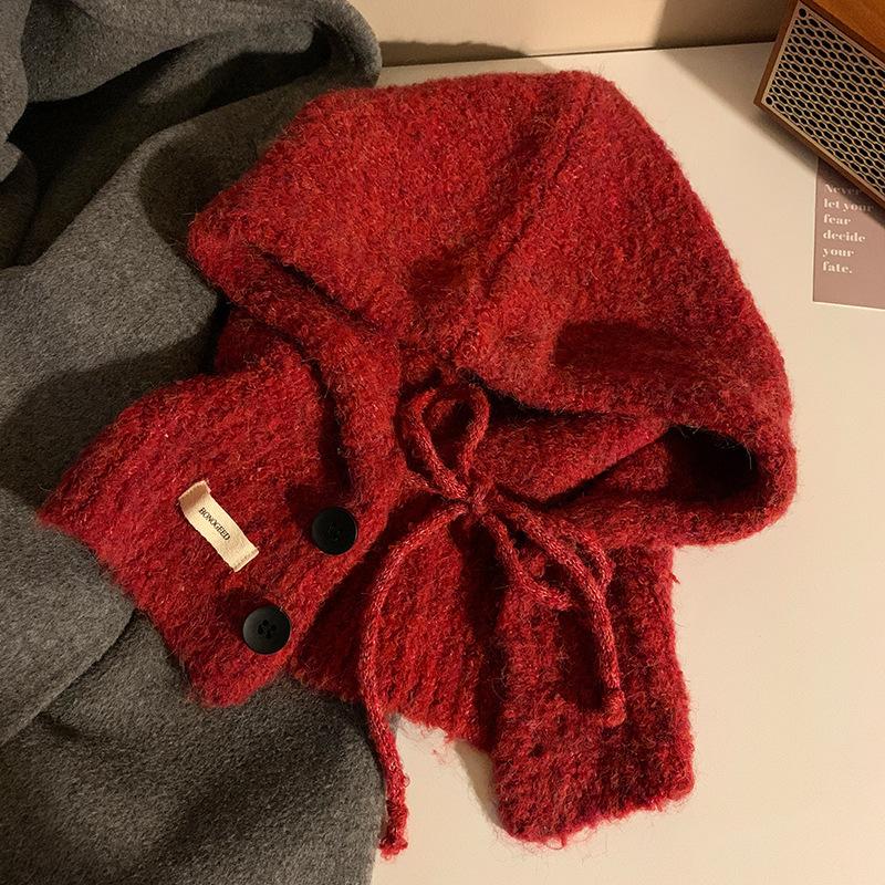 Korean Balaclava Women's Autumn and Winter Warm Hat Neck Scarf Integrated Ear Protection Woolen Knitted Hat