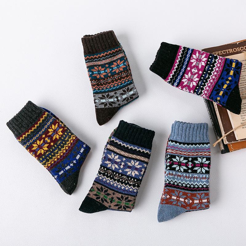 5 par skarpet zimowych, męskie pogrubione skarpety z wełny króliczej, etniczne skarpety tubowe i skarpety damskie