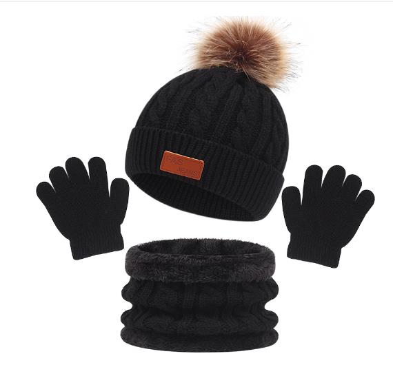 3 Stück Baby Mütze Schal Winter Gestrickt Polyester Beanie Kleinkind Mütze Kinder Junge Mädchen Säugling Flacher Rand Bommel Mützen Set Warm
