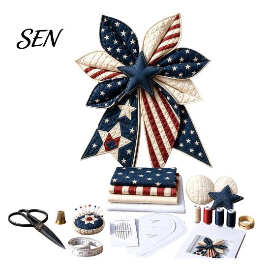 Handmade Home Decor Accessories Patchwork Bow Sewing Kit, Large Fabric DIY Sunflower Pattern Kit Pumpkin Quilted Craft for Adults, Farmhouse