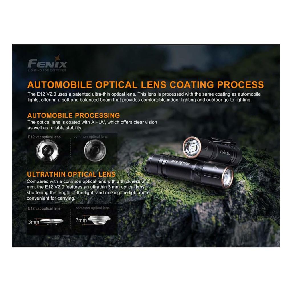 FENIX Light Black 77mm Portable EDC Flashlight CA18 LED Maximum Brightness 160 Lumens E12 V2.0
