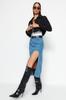 Damenmode Neuer Rock Blau Schlitz Midi Jeansrock
