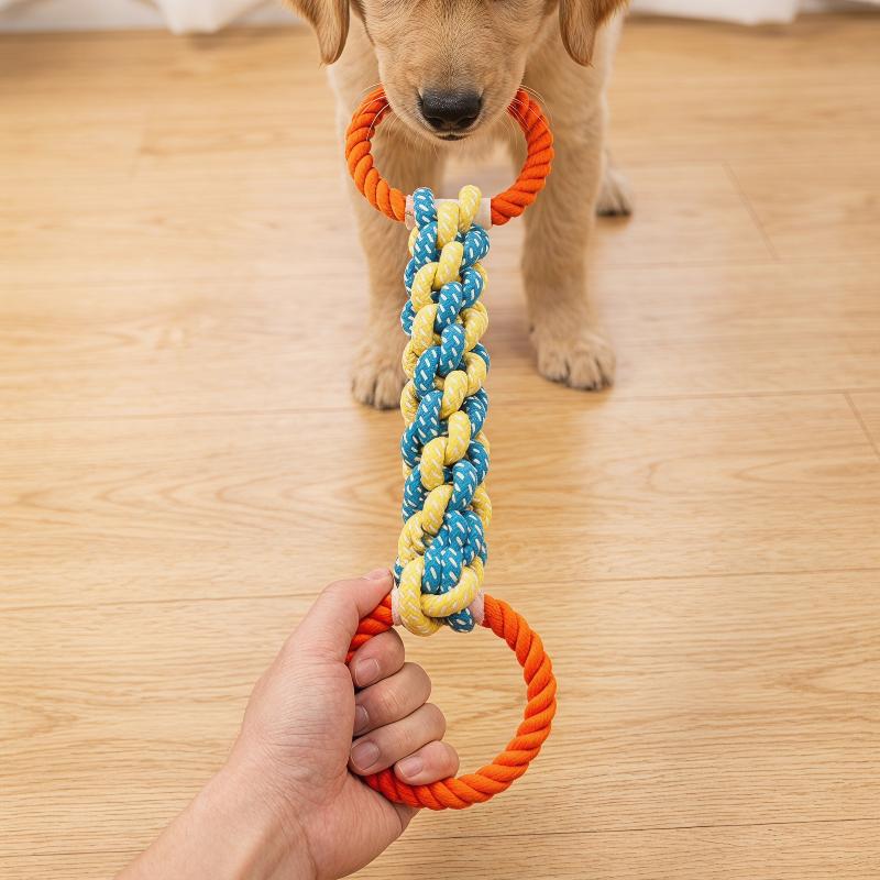 Langlebiges Baumwollmischungs-Hundeseil-Kauspielzeug mit Doppelring, Bissfest, zum Zerrspiel, Interaktives Kauspielzeug für kleine Hunde, Training, Spiel