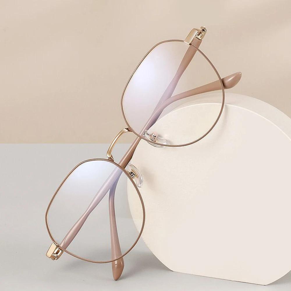 Clear Glasses Women Polygonal Metal Frame Eye Glasses 0 Flat Mirror Girls Eyewear Anti Blue Light Glasses Fashion Eyeglasses