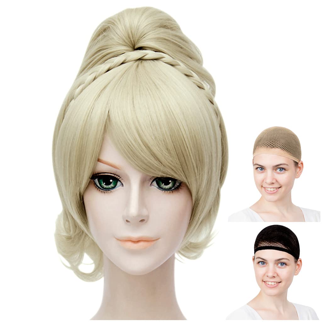 

CaseEden Cosplay Wig, Short, with Bun, Heat-Resistant, Braided, Light Gold, Blonde, Included (2 Wig Nets)
