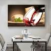 Affiches et imprimés de bouteille de verre de vin, peinture sur toile, images d'art murales pour salle à manger, décoration de maison, raisins, tonneau en bois Cuadros