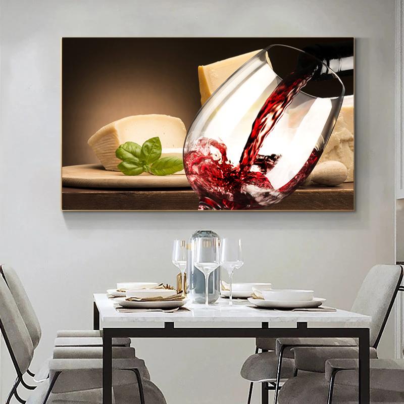 Wine Glass Bottle Posters and Prints Canvas Painting Wall Art Pictures for Dining Room Home Decor Grapes Wooden Barrel Cuadros