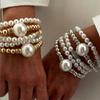 Exaggerated Pearl Stacked Bracelet Set, Temperament Large Round Beaded Beaded Slightly Inlaid Bracelet Jewelry
