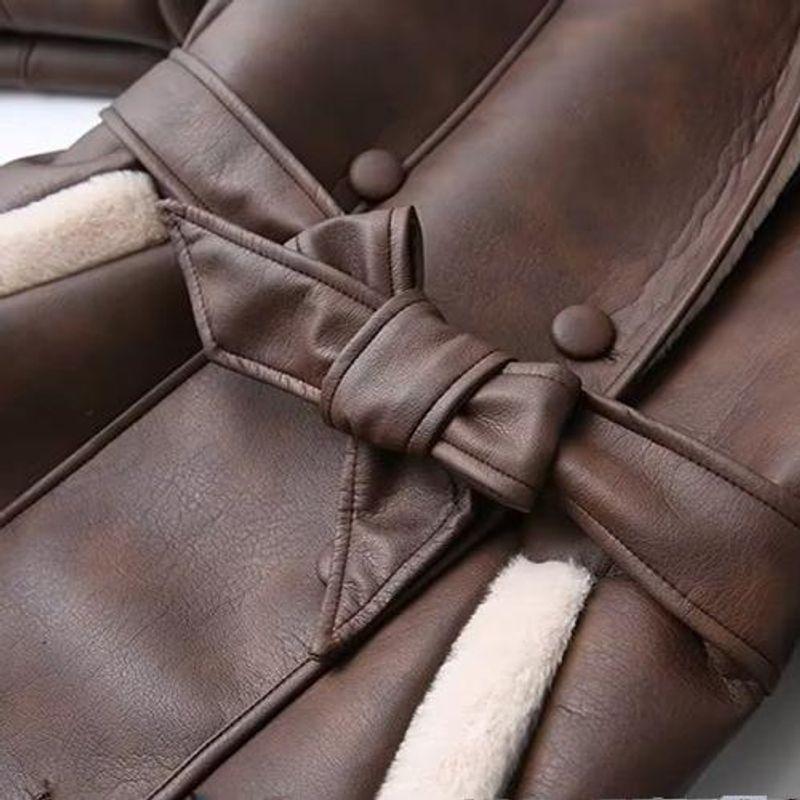 Kaslead New Women clothes Western Style Fashion Simple Two-Color Fur Integrated Trench coat Lace-up Outerwear