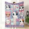 VIKAMA Patchwork Puppy Dog Flannel Throw Blanket Cute Dog Grid Collar Plaid Print Soft Warm Sofa Bedroom Home Decor