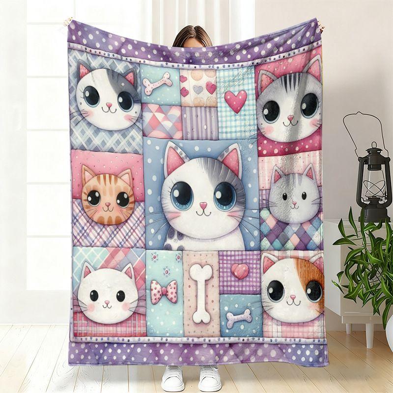 VIKAMA Patchwork Puppy Dog Flannel Throw Blanket Cute Dog Grid Collar Plaid Print Soft Warm Sofa Bedroom Home Decor