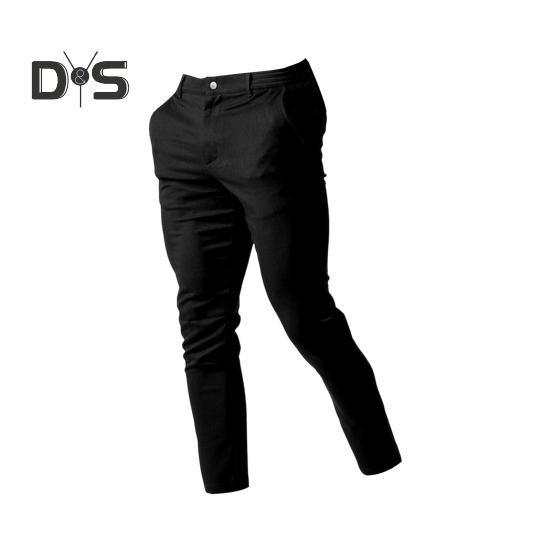 Pantalones de hombre elásticos de cintura media con botones y bolsillos con cierre de cremallera pantalones largos formales de negocios suaves y transpirables de Color sólido ajustados