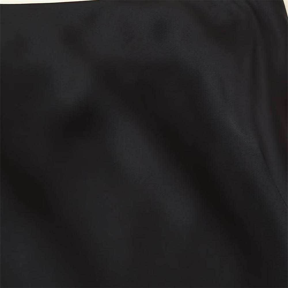 Women's Casual Slimming Satin Midi Skirt with Lace Trim