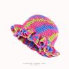 Dopamine Rainbow Color Matching Pleated Lotus Leaf Lace Knitted Bucket Hat Women'S Autumn And Winter Handmade Crochet Wool Hat