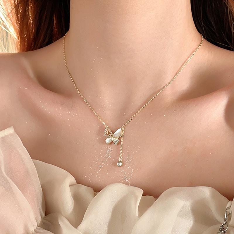 Real gold electroplated zircon Fritillary butterfly necklace temperament collarbone chain design versatile item decoration