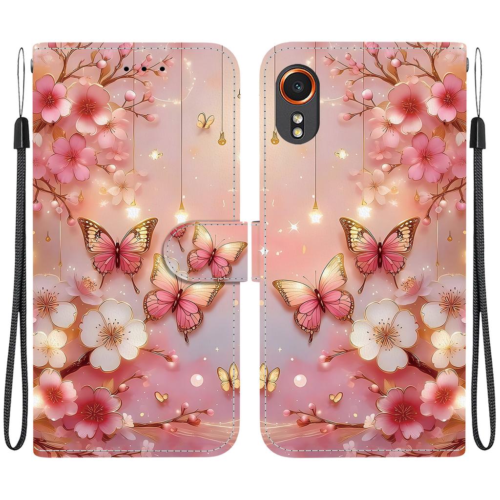 Handmade PU Leather Flip Case for Samsung Galaxy XCover7 (SM-G556B/G556BU1)- Anti-Slip Shockproof Cover with Wrist Strap & Heart/Rose Cat Designs