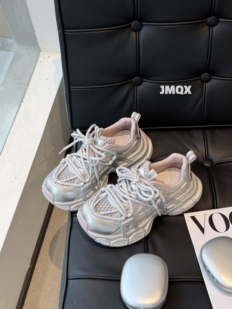 Leather Platform Dad Shoes Women's Spring New Mesh Breathable Heightening Soft Sole Lightweight Sports and Leisure Shoes